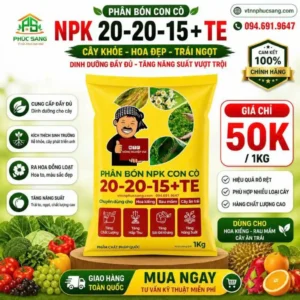 Phân NPK Con Cò 20-20-15+TE cung cấp dinh dưỡng cân đối giúp cây phát triển mạnh, xanh lá, hạn chế vàng lá và tăng trưởng nhanh.