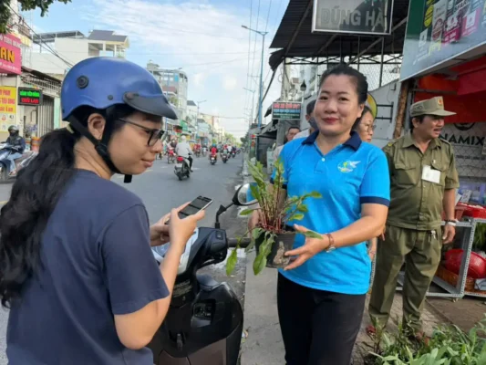 Hoạt động trao tặng 10.000 cây giống rau và 200 chậu cây dược liệu của Vườn Ươm Cây Giống Phúc Sang cho Chi hội Phụ nữ Khu phố 19, phường Tân Thới Hiệp nhằm gây quỹ thiện nguyện, hỗ trợ an sinh xã hội và hưởng ứng Ngày Môi trường Thế giới 2026.